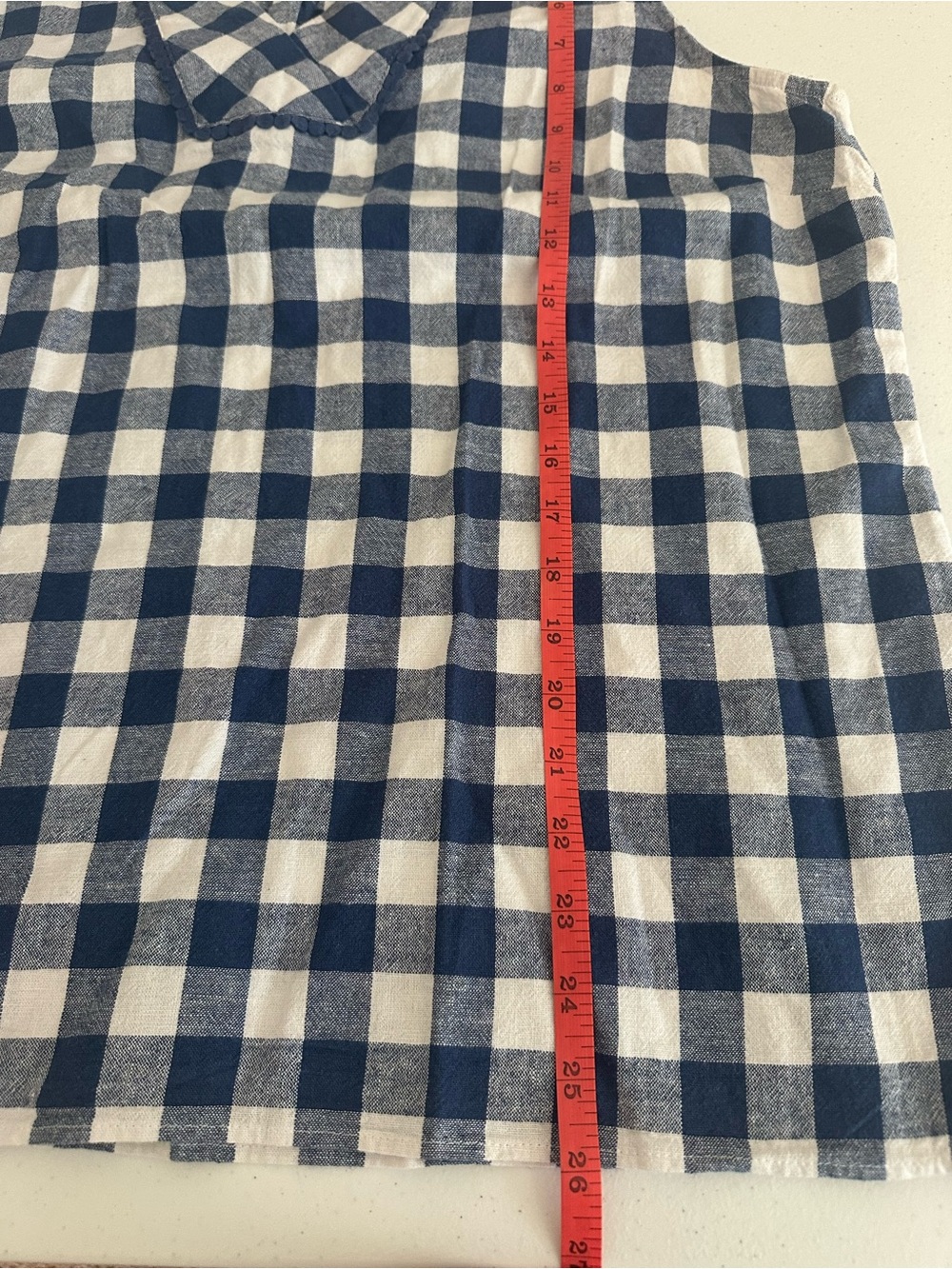 Talbots XL Petite Linen and Cotton Blue and White Gingham Sleeveless Shirt Top - Picture 6 of 7